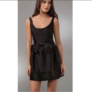 Milly Dominique bow front black satin silk dress